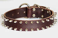 Spiked Leather Dog Collar- 2 Rows of spikes collar for all dogs Spiked Leather Dog Collar- 2 Rows of spikes collar for all dogs