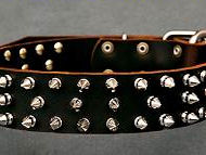 Leather Spiked Dog Collar-3 Rows of spikes collar for all breeds Leather Spiked Dog Collar-3 Rows of spikes collar for all breeds