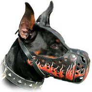 grosir kamera pengintai / kamera tersembunyi / spycam Fire Flames Painted Leather Dog Muzzle For Attack Agitation Training