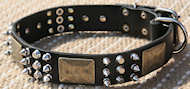 Spiked Leather Dog Collar with brass massive plates&spikes Spiked Leather Dog Collar with brass massive plates&spikes