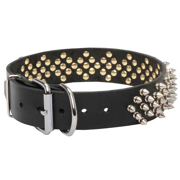 Marvelous natural leather dog collar with spikes