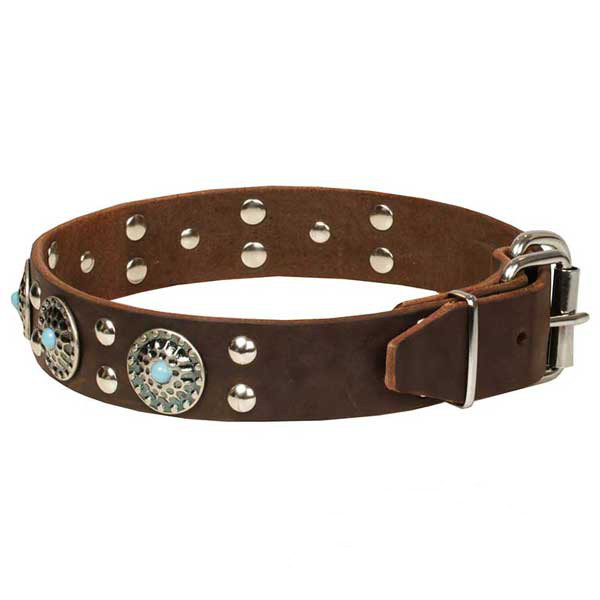 Genuine leather brown dog collar