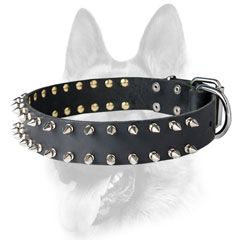 Leather dog collar black spiked