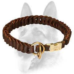 Leather dog collar flexible due to the braided leather structure