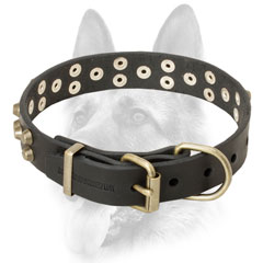 Branded leather dog collar with easy adjustable buckle