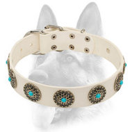 Exclusive Studded White Leather Dog Collar for Schutzhund Training Exclusive Studded White Leather Dog Collar for Schutzhund Training