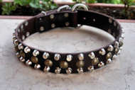 Custom Dog collar - 3 Rows Leather Dog Collar &Studs &Pyramid Custom Dog collar - 3 Rows Leather Dog Collar &Studs &Pyramid