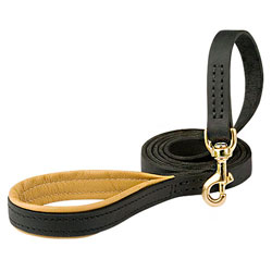 Schutzhund   Leather dog leash with support material on the handle