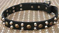 Studded 3 Rows Leather Dog Collar with Pyramids - custom collars Studded 3 Rows Leather Dog Collar with Pyramids - custom collars