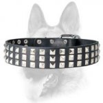 Silver-Like Pyramid Studded Leather Dog Collar for Schutzhund Training