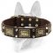 Stylish Dog Leather Collar with Brass-Covered Decorations