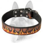 Fashion Dog Collar with Handpainted Fire Flames