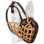 Police Style Genuine Leather Basket Dog Muzzle