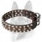 Reliable Dog Leather Collar with 3 Rows of Decorations