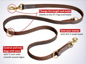 Leather Dog Leash Multi Functional for Schutzhund Training