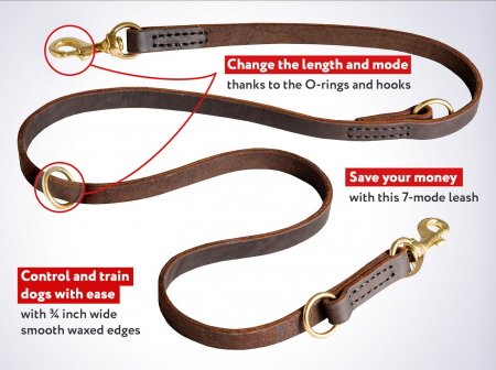 Leather Dog Leash Multi Functional for Schutzhund Training
