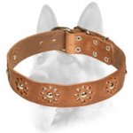 Flowered Leather Dog Collar for Elegant Dogs