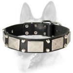 New Look Dog Leather Collar Decorated with Plates and Pyramids