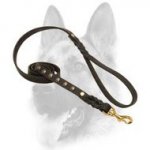 Studded leather dog leash for tracking and walking - k9 dog lead