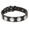 Wide Leather Dog Collar with Chrome Plated Circles