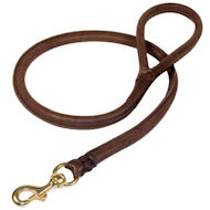 Round Genuine Rolled Leather Dog Leash 4' Long 1/2" Wide Black for Medium Breeds 