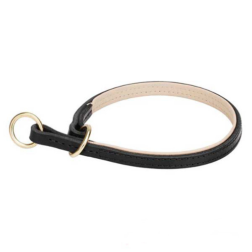 Full grain natural leather choke collar stitched on the edges