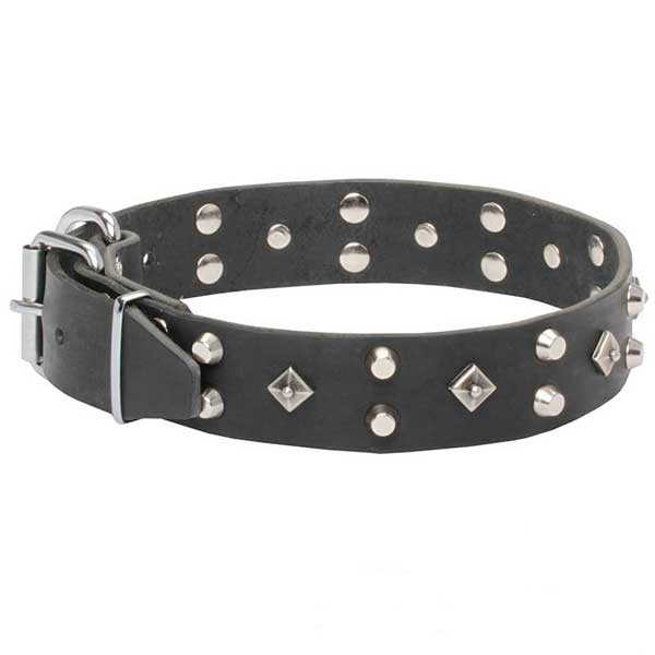 Full grain genuine leather decorated dog collar