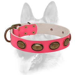 Pink leather dog collar for making your female very beautiful during the training