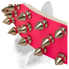 Nickel-plated spikes against pink background