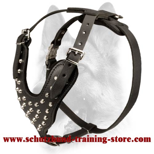 Pyramid Studded Leather Designer Padded Schutzhund Dog Harness