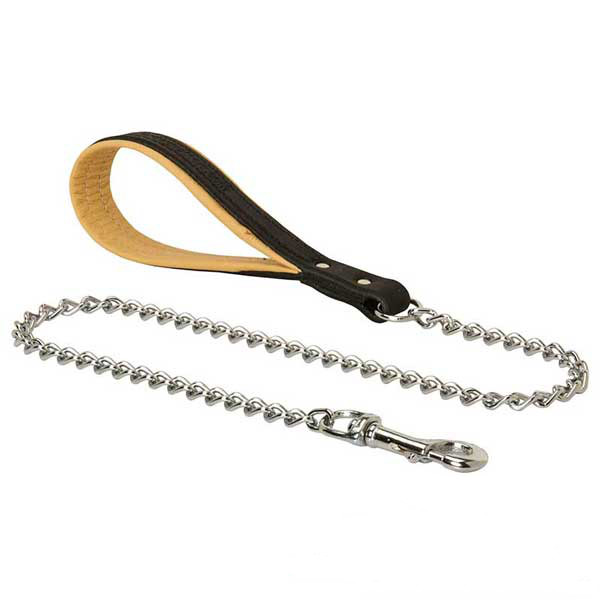 Best Chain Dog Lead with Leather Handle for Schutzhund Training