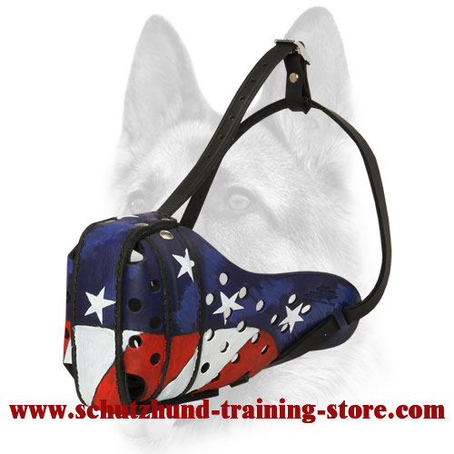 "American Pride" Leather Full-Snout Dog Muzzle for Attack/Agitation Training