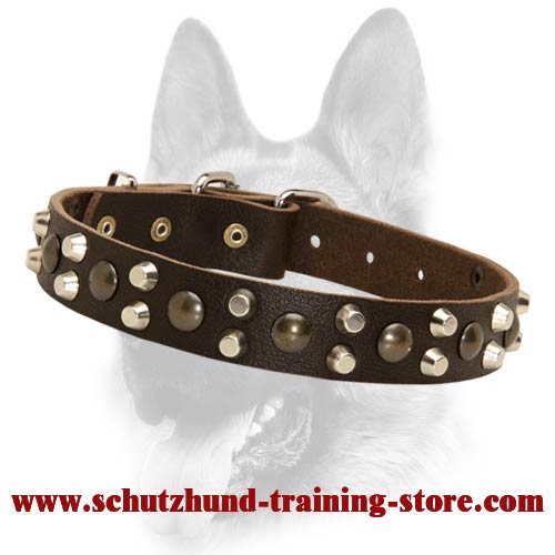 Custom 3 Rows Leather Dog Collar With Studs & Pyramids