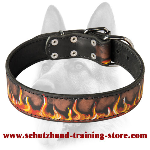 Fashion Dog Collar with Handpainted Fire Flames