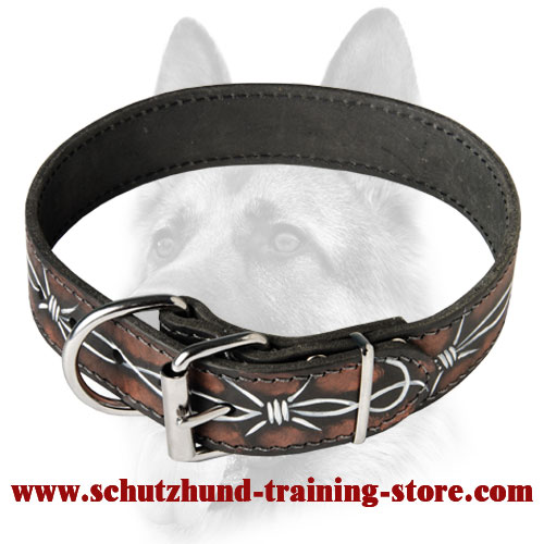 Barbed Wire Painted Leather Collar for Working Dog Breeds