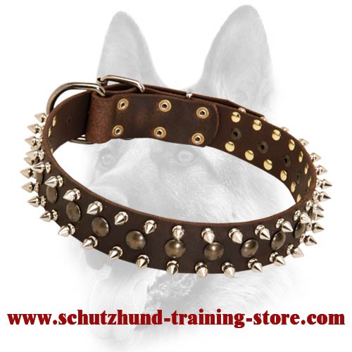 3 Rows Leather Spiked and Studded Dog Collar