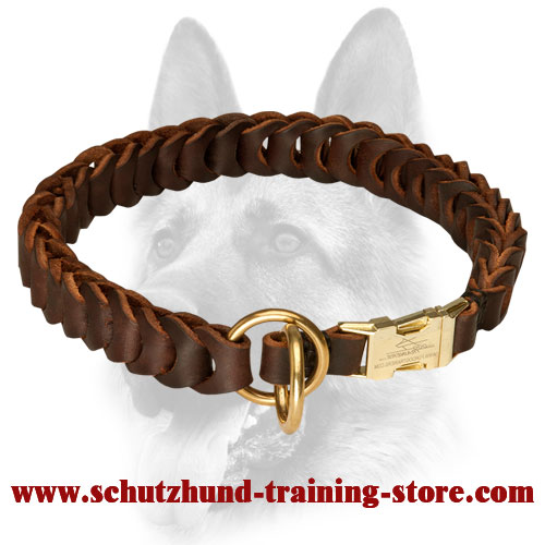 Braided Leather Dog Choke Collar for Schutzhund Training