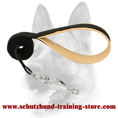 Advanced Nylon Dog Leash with Nappa Leather Padded Handle for Schutzhund Training