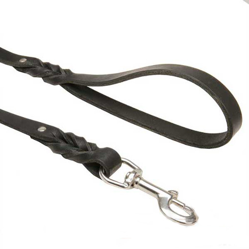 Leather dog leash with non-rusting stainless steel snap hook