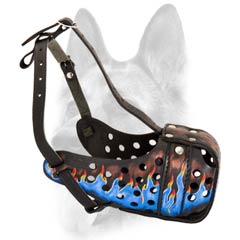 Hand painted leather dog muzzle